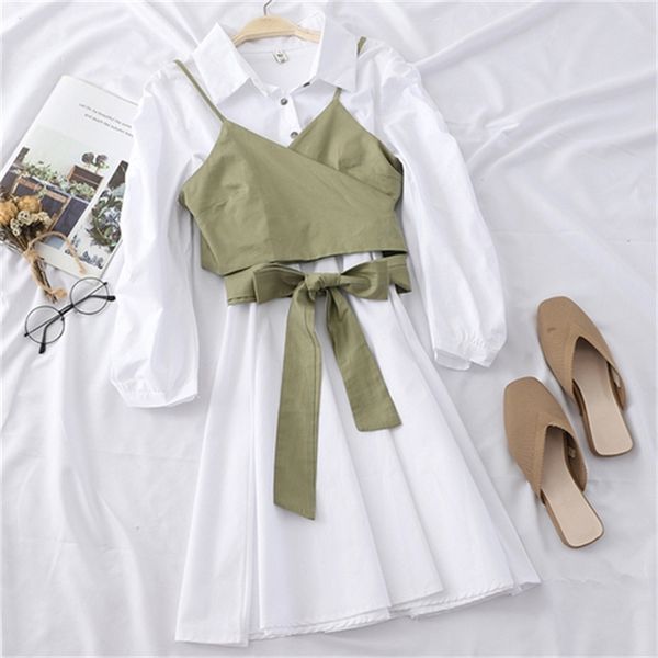 2021 new new style bandage strap + medium and long solid color long-sleeved shirt dress two-piece suit women zefw, Black;gray
2021 new new style bandage strap + medium and long solid color long-sleeved shirt dress two-piece suit women zefw, Black;gray