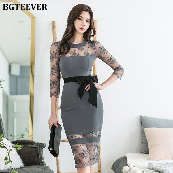 bgteever o-neck lace patchwork women dresses hollow out belted female dress elegant knee-length pencil vestidos femme 20201, Black;gray
bgteever o-neck lace patchwork women dresses hollow out belted female dress elegant knee-length pencil vestidos femme 20201, Black;gray