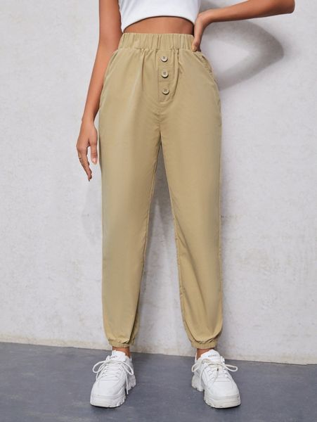 high waist fake button pants l1jt#, Black;white
high waist fake button pants l1jt#, Black;white