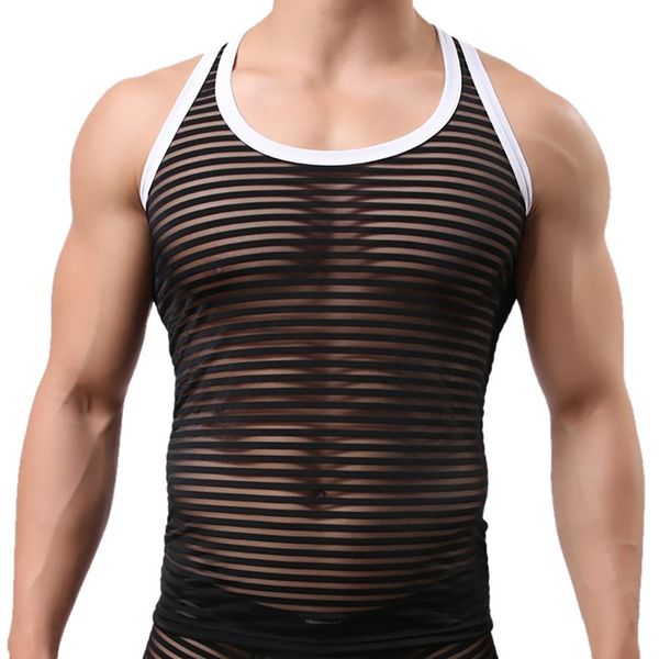 3pieces/lot mens vest mesh stripes transparent undershirt gay mesh see through elastic tank undershirt men sleeveless shirts, Black;white
3pieces/lot mens vest mesh stripes transparent undershirt gay mesh see through elastic tank undershirt men sleeveless shirts, Black;white