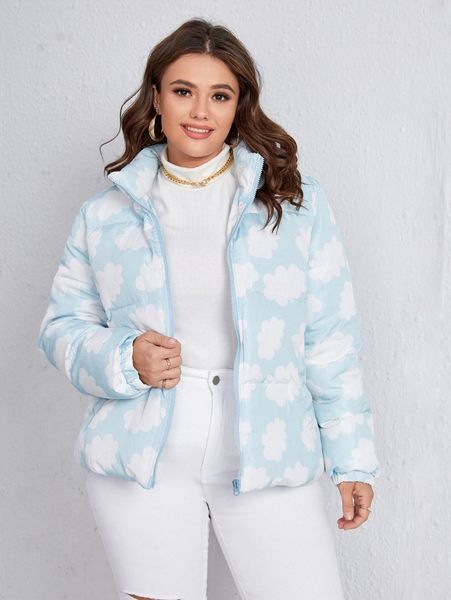 plus cloud print zip up puffer coat e3sc#, Black
plus cloud print zip up puffer coat e3sc#, Black