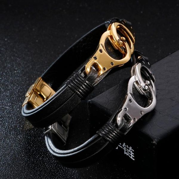 xmas gifts fashion jewelry black leather 316l stainless steel gold shape of handcuffs id bracelet mens bangle
xmas gifts fashion jewelry black leather 316l stainless steel gold shape of handcuffs id bracelet mens bangle