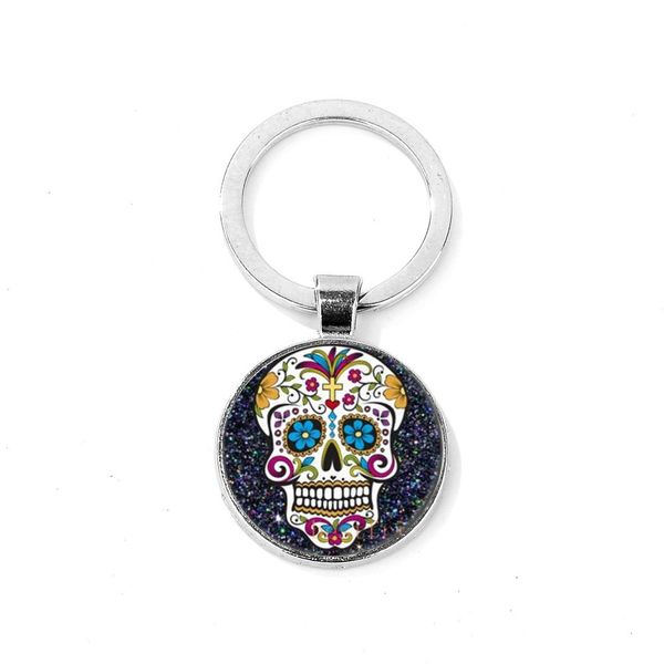 mexico sugar skull keychain folk art skull pattern day of the dead glass round key chain handmade halloween key ring, Silver
mexico sugar skull keychain folk art skull pattern day of the dead glass round key chain handmade halloween key ring, Silver