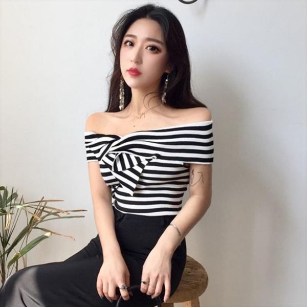 zh off shoulder crisscross front striped short sleeve t shirt women summer temperament slim slash neck t shirt female harajuku, White
zh off shoulder crisscross front striped short sleeve t shirt women summer temperament slim slash neck t shirt female harajuku, White