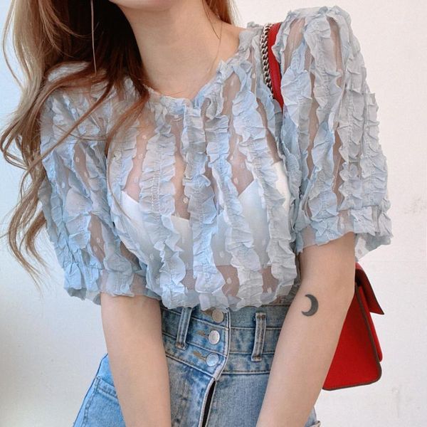 women's blouses & shirts women mesh 2021 summer korean style sweet see-through solid shirt short sleeve loose blusas1, White
women's blouses & shirts women mesh 2021 summer korean style sweet see-through solid shirt short sleeve loose blusas1, White