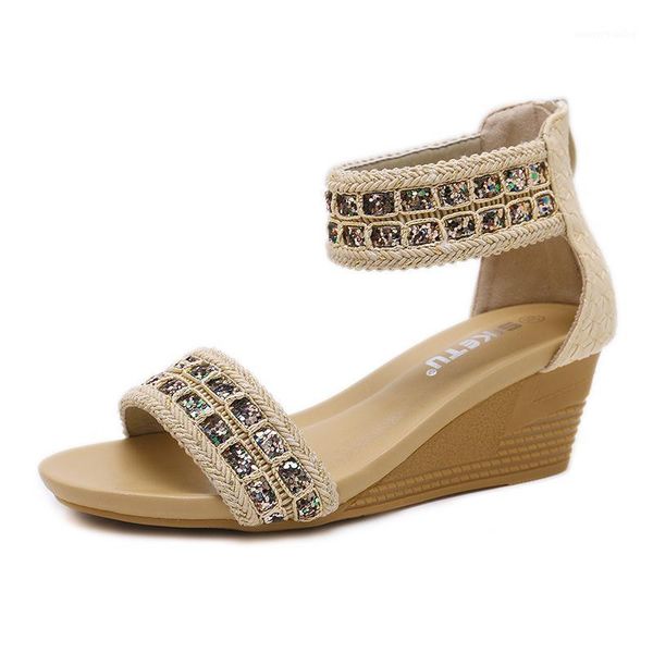 2020 large 34-43 women's slope heel sandals, rhinestones decorated with roman style bohemian metal zipper summer shoes1, Black
2020 large 34-43 women's slope heel sandals, rhinestones decorated with roman style bohemian metal zipper summer shoes1, Black