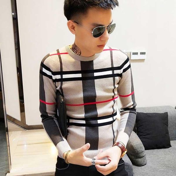 autumn winter sweater slim fit korean plaid long sleeve color matching t-shirt, White;black
autumn winter sweater slim fit korean plaid long sleeve color matching t-shirt, White;black