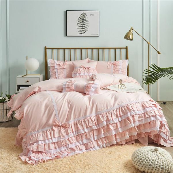 pure cotton korean princess ruffles lace cake layers solid color jade pink embroidery skirt-style bedding set yyx
pure cotton korean princess ruffles lace cake layers solid color jade pink embroidery skirt-style bedding set yyx