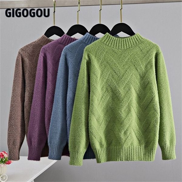 gigogou geomatric mink cashmere women's sweater korea style elegant thick warm turtlenecks fall winter soft female jumper 201221, White;black
gigogou geomatric mink cashmere women's sweater korea style elegant thick warm turtlenecks fall winter soft female jumper 201221, White;black