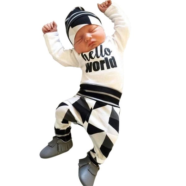 3pcs newborn baby boys girls clothes set infant outfits hello world long sleeve romper+pants+hat autumn toddler clothing y200803, White
3pcs newborn baby boys girls clothes set infant outfits hello world long sleeve romper+pants+hat autumn toddler clothing y200803, White