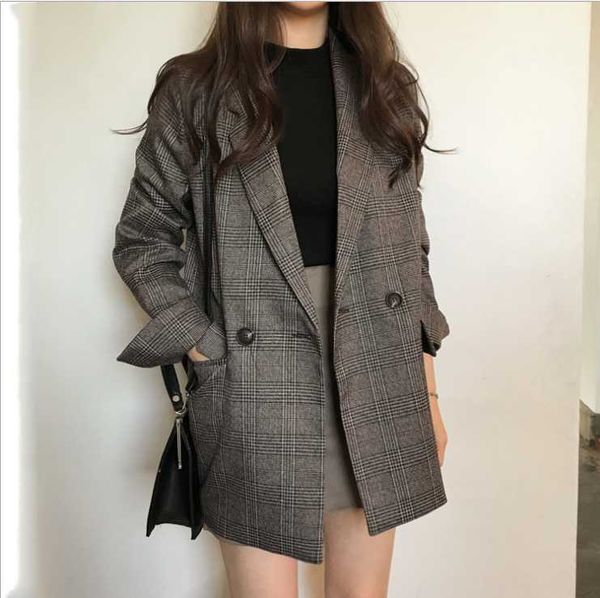 women's suits & blazers classic plaid double breasted women jacket blazer notched collar female coat fashion houndstooth clothes 2021, White;black
women's suits & blazers classic plaid double breasted women jacket blazer notched collar female coat fashion houndstooth clothes 2021, White;black