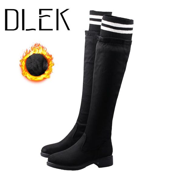 winter flock long boots women square heel knee-high patchwork elastic nylon sock over knee thigh high warm plush female boots, Black
winter flock long boots women square heel knee-high patchwork elastic nylon sock over knee thigh high warm plush female boots, Black