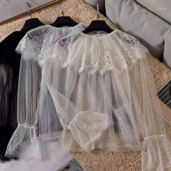 women transparent sweet ruffles mesh tee shirts blouses girls full flare sleeve shirts clothing for female1, White
women transparent sweet ruffles mesh tee shirts blouses girls full flare sleeve shirts clothing for female1, White