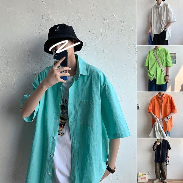 summer thin solid color shirts men korean style streetwear 5 colors short sleeve shirt1, White;black
summer thin solid color shirts men korean style streetwear 5 colors short sleeve shirt1, White;black