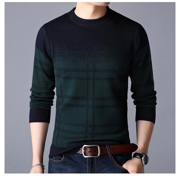 men's sweaters autumn and winter thick sweater casual stripe round neck, White;black