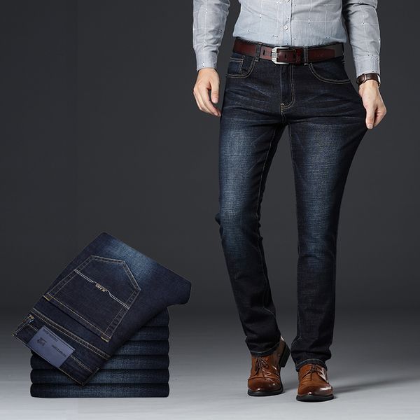 men's brand jeans classic style autumn winter business casual dark blue elastic straight denim trousers male pants 201123
men's brand jeans classic style autumn winter business casual dark blue elastic straight denim trousers male pants 201123