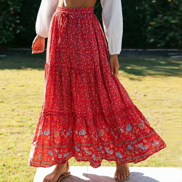 red floral print skirt drawstring elastic waist skirts women cotton maxi skirt new super chic summer skirts, Black
red floral print skirt drawstring elastic waist skirts women cotton maxi skirt new super chic summer skirts, Black