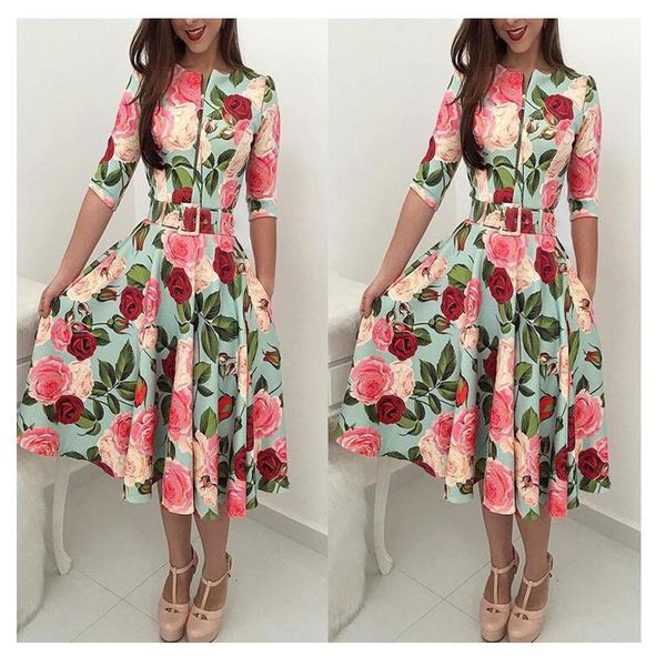 women spring and fall lightweight elegant 1/2 sleeve a-line dress zipper flowers printing comfort round neck midi dresses, Black;gray
women spring and fall lightweight elegant 1/2 sleeve a-line dress zipper flowers printing comfort round neck midi dresses, Black;gray