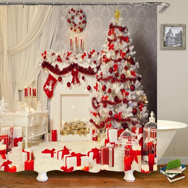 Merry Christmas Background Bath Shower Curtains Bathroom Curtains Durable Waterproof Bath With 12 Hooks Dropshipping