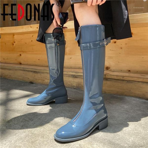 boots fedonas fashion knee high for women wide leg zipper patent leather chunky heels winter long shoes woman 2021 est1, Black
boots fedonas fashion knee high for women wide leg zipper patent leather chunky heels winter long shoes woman 2021 est1, Black