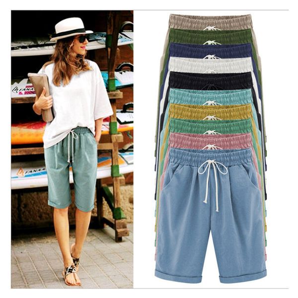 women summer casual holiday shorts large size ladies casual solid simple slim thin elastic waist pants joggers, White;black
women summer casual holiday shorts large size ladies casual solid simple slim thin elastic waist pants joggers, White;black