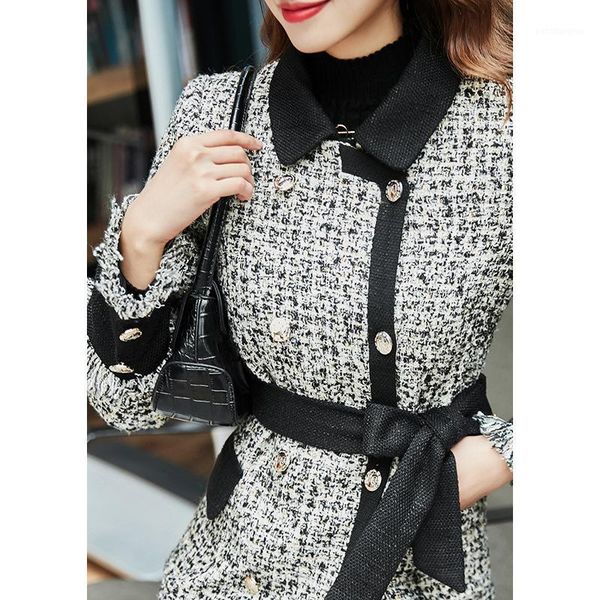 luxuty winter celebrity elegant knitted dresses long sleeve tweed patchwork women outerwear manteau female coat1, White