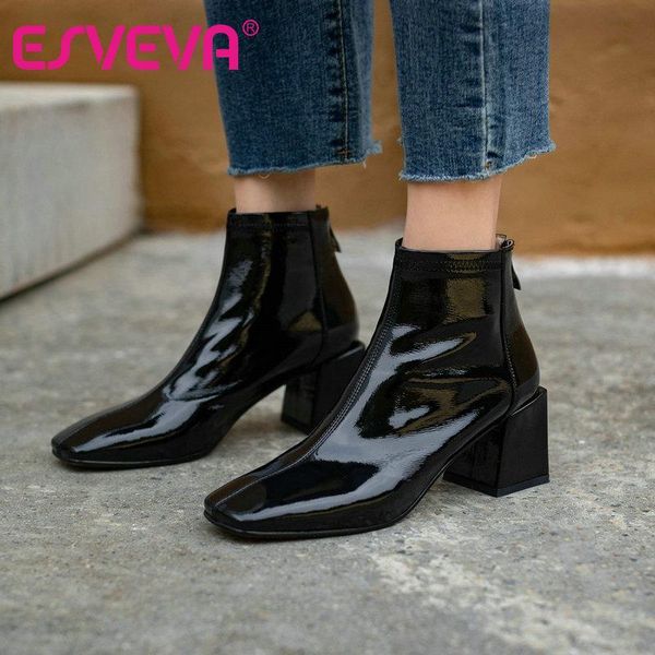 esveva 2021 microfiber+patent leather ankle boots women boots winter square toe square heel zipper big size 34-42, Black
esveva 2021 microfiber+patent leather ankle boots women boots winter square toe square heel zipper big size 34-42, Black