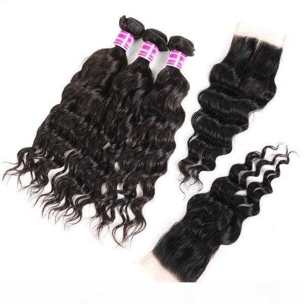 elling brazilian virgin hair water wave human hair weave bundles with closure lace middle part unprocessed hair extensions wefts, Black
elling brazilian virgin hair water wave human hair weave bundles with closure lace middle part unprocessed hair extensions wefts, Black