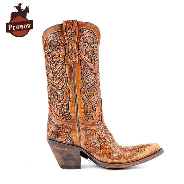 prowow women western cowboy boots genuine leather handmade designer fretwork pointed toe high heels corral mid-calf ladies boots, Black
prowow women western cowboy boots genuine leather handmade designer fretwork pointed toe high heels corral mid-calf ladies boots, Black