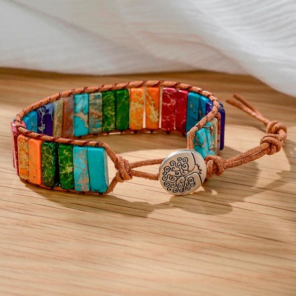 charm bracelets natural stone handmade multi color chakra bracelet jewelry tube beads leather wrap creative gifts couples, Golden;silver
charm bracelets natural stone handmade multi color chakra bracelet jewelry tube beads leather wrap creative gifts couples, Golden;silver