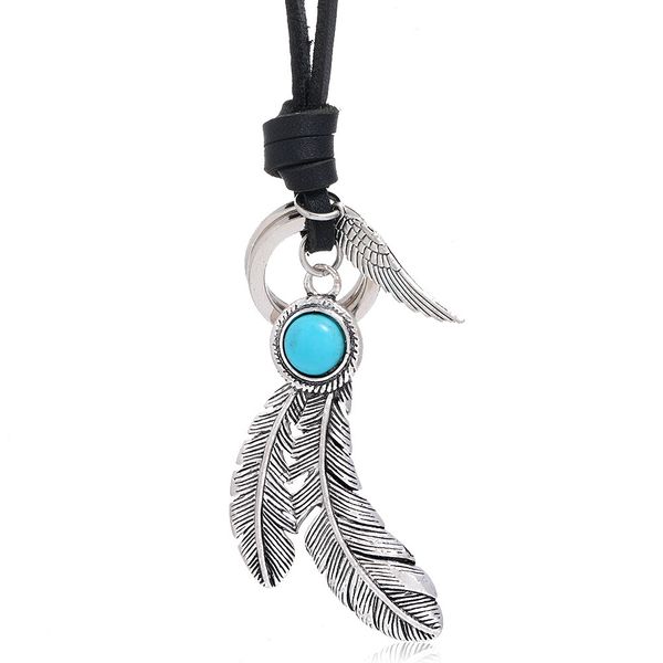 new national style simple black leather necklace creative feather pendant fashion trendy sweater chain couple, Silver
new national style simple black leather necklace creative feather pendant fashion trendy sweater chain couple, Silver