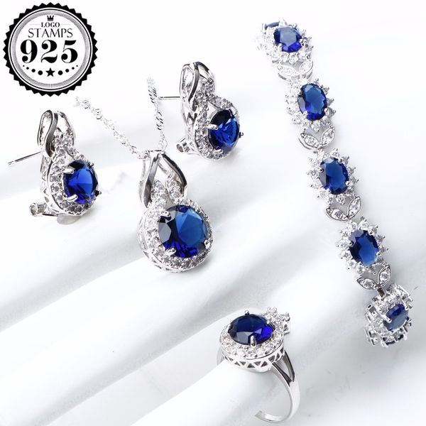 bridal for women 925 sterling silver jewelry wedding bracelet earrings ring blue cz stones necklace set gifts box, Black
bridal for women 925 sterling silver jewelry wedding bracelet earrings ring blue cz stones necklace set gifts box, Black