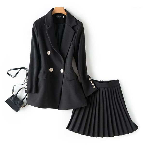 women's sets single button solid blazer high waist pleated skirt suit two piece set fashion women 2 piece skirt sets1, White;black
women's sets single button solid blazer high waist pleated skirt suit two piece set fashion women 2 piece skirt sets1, White;black