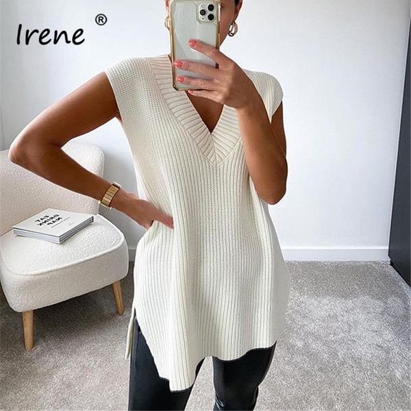 irene v neck women's sweater vest casual loose split white off shoulder long knitted oversized pullover sleeveless sweaters, White;black
irene v neck women's sweater vest casual loose split white off shoulder long knitted oversized pullover sleeveless sweaters, White;black