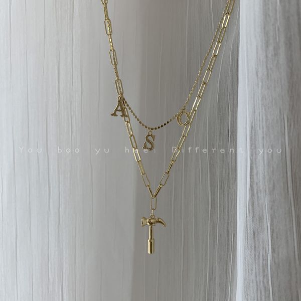 letter hammer double layered metal necklace new women's ins fashion clavicle chain in 2020, Silver
letter hammer double layered metal necklace new women's ins fashion clavicle chain in 2020, Silver