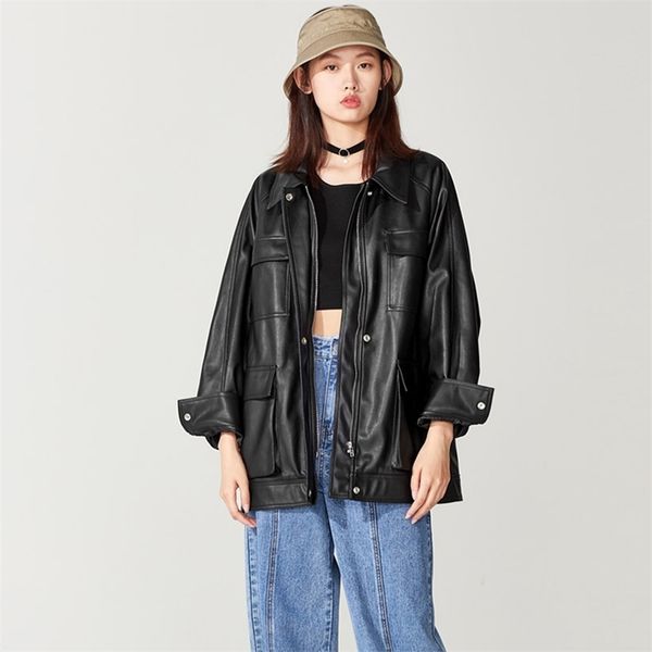 nerazzurri spring faux leather jackets women turn-down collar long sleeve oversized plus size pu coat with many pockets 4xl 5xl 201226, Black
nerazzurri spring faux leather jackets women turn-down collar long sleeve oversized plus size pu coat with many pockets 4xl 5xl 201226, Black
