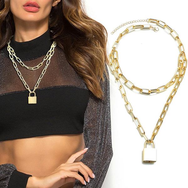 pendant necklaces padlock lock key necklace for women hardware two chain choker long gold chunky men aesthetic jewelry, Silver
pendant necklaces padlock lock key necklace for women hardware two chain choker long gold chunky men aesthetic jewelry, Silver