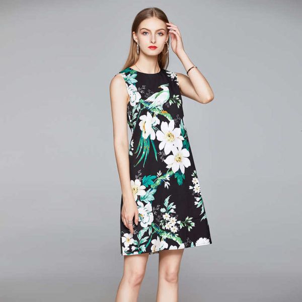 round versatile wear 2020 summer new women's neck sleeveless print vest short dress, Black;gray
round versatile wear 2020 summer new women's neck sleeveless print vest short dress, Black;gray
