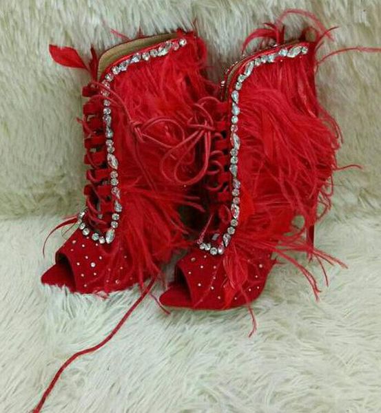bling rhinestone decorated feather rim peep toe ankle boots gladiator sandals boots women peep toe crystal wedding party shoes, Black
bling rhinestone decorated feather rim peep toe ankle boots gladiator sandals boots women peep toe crystal wedding party shoes, Black