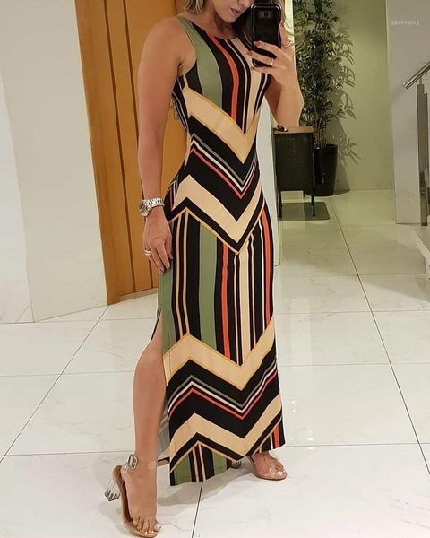 2020 women fashion elegant summer round neck sleeveless maxi dress colorful striped print side slit maxi dress1, Black;gray
2020 women fashion elegant summer round neck sleeveless maxi dress colorful striped print side slit maxi dress1, Black;gray