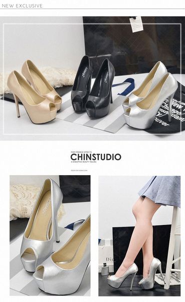 2019 pumps female shoes autumn fish mouth platform women pump solid high heels 14cm shoes pumps shallow single ladies #bk9k, Black