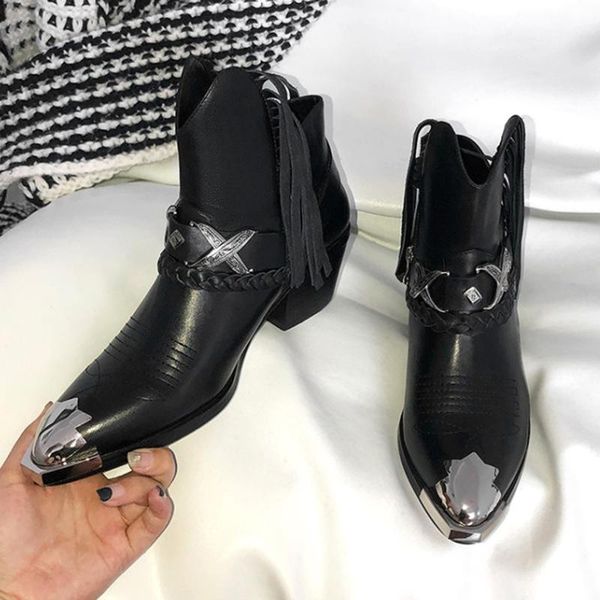 черная кожа площади toe ботильоны металла toe tassiel бахромой punk сапоги женская мода осень обувь, Black
черная кожа площади toe ботильоны металла toe tassiel бахромой punk сапоги женская мода осень обувь, Black