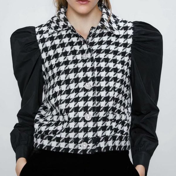women's blouses & shirts personality women shirt houndstooth woolen patchwork black sleeve spring 2021 fashion short 1, White
women's blouses & shirts personality women shirt houndstooth woolen patchwork black sleeve spring 2021 fashion short 1, White