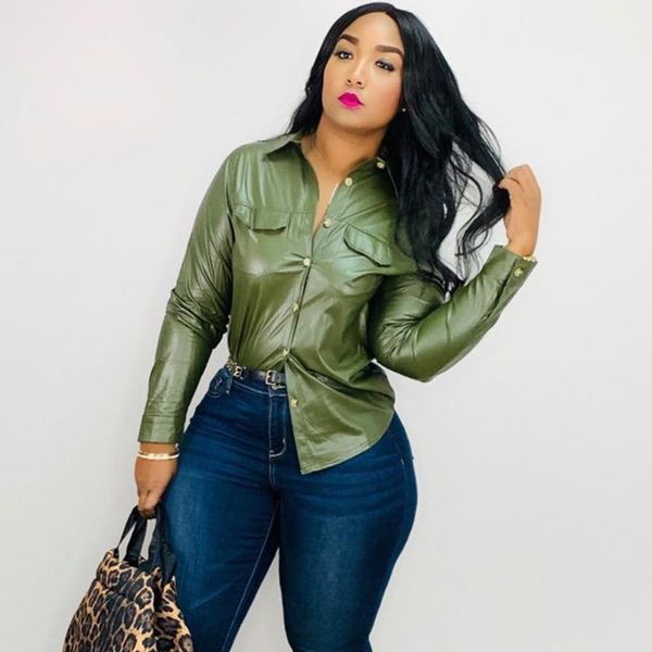 women's blouses & shirts autumn winter pu leather for women causal turn-down collar blouse shirt streetwear single-breasted chic pocket, White
women's blouses & shirts autumn winter pu leather for women causal turn-down collar blouse shirt streetwear single-breasted chic pocket, White