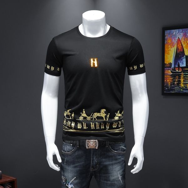 2020 summer new spring and summer high-quality mercerized cotton bottoming shirt fashion personality bronzing men's short-sleeved t-shi, White;black
2020 summer new spring and summer high-quality mercerized cotton bottoming shirt fashion personality bronzing men's short-sleeved t-shi, White;black