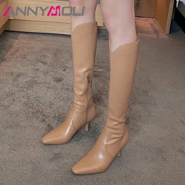 annymoli real leather high heel western boots women long boots shoes pointed toe zip thin heels knee high autumn winter, Black
annymoli real leather high heel western boots women long boots shoes pointed toe zip thin heels knee high autumn winter, Black