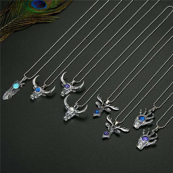 1pc turkish personality evil eye bull head necklace women men european skeleton palm feather deer clavicel chain jewelry n110, Silver
1pc turkish personality evil eye bull head necklace women men european skeleton palm feather deer clavicel chain jewelry n110, Silver