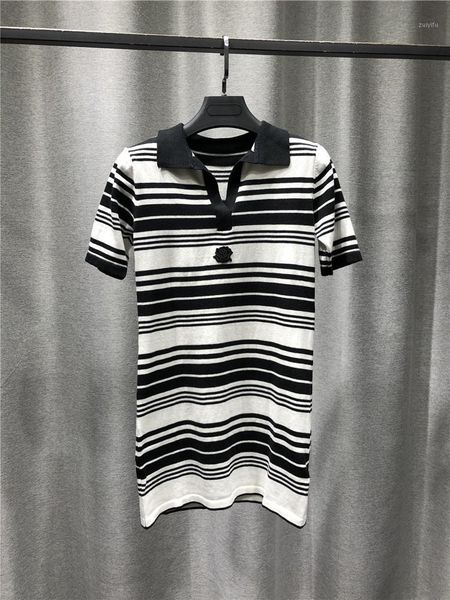 women sweater autumn style cashmere black and white stripe short sleeve lapel long knitted pullover chest decal decoration1, White;black
women sweater autumn style cashmere black and white stripe short sleeve lapel long knitted pullover chest decal decoration1, White;black