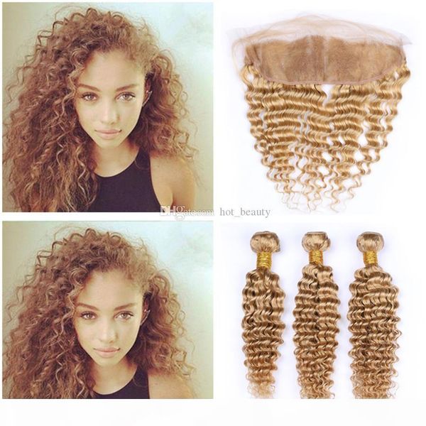 27honey blonde brazilian deep wave curly virgin human hair weave 3 bundles with light brown 13x4 ear to ear full lace frontal closure, Black
27honey blonde brazilian deep wave curly virgin human hair weave 3 bundles with light brown 13x4 ear to ear full lace frontal closure, Black