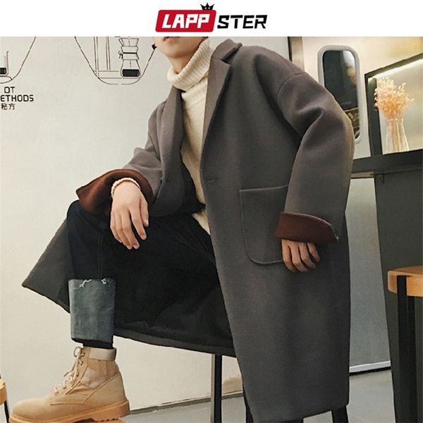 lappster men's winter vintage woolen overcoat mens japanese streetwear pockets wool coats male korean long jacket coat 201214, Black
lappster men's winter vintage woolen overcoat mens japanese streetwear pockets wool coats male korean long jacket coat 201214, Black